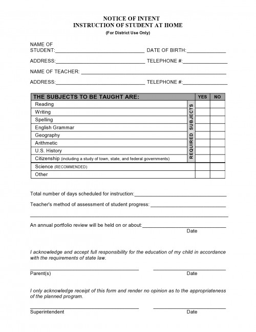 Notice of Intent Form